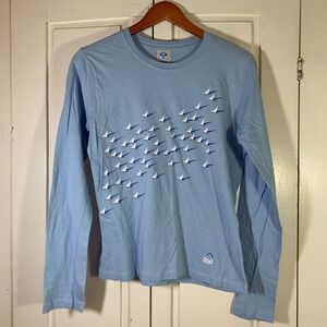North Sails Women Blue Long Sleeve Sailboat Graphic Cotton T-Shirt Sz L Coastal